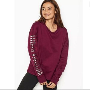 Victoria's Secret Sport Logo Fleece Crew Relaxed Pullover Burgundy  Medium